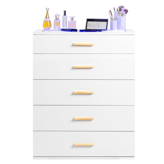 Bedside Table Dresser Nightstand Particleboard Wood Three Drawers With LED Light, White
