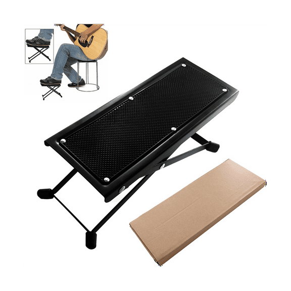 Guitar Foot Stool 4 Position Height Adjustable Foldable Guitar Pedal Guitar Rest Step Footstool Black