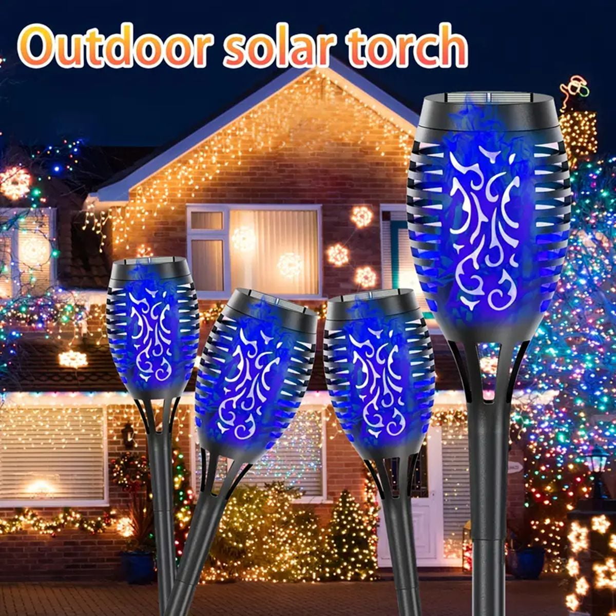 Magicorange 12 Pack Outdoor Solar Lights Waterproof, Solar Torch Lights with Flickering Flame, Decorative Landscape Lamps for Garden Patio Yard Pathway Walkway, Christmas, Halloween (Blue Light)
