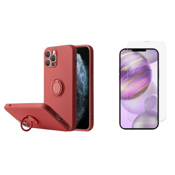 Bemz Slim Liquid Silicone Case for iPhone 12 Pro Max, 6.7 inch with (2 Pack) Tempered Glass Screen Protectors and Touch Tool - Red