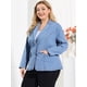 thumbnail image 4 of Women's Plus Size Denim Jacket Notched Lapel Color Block Stretch Blazer Light Blue 3X, 4 of 6