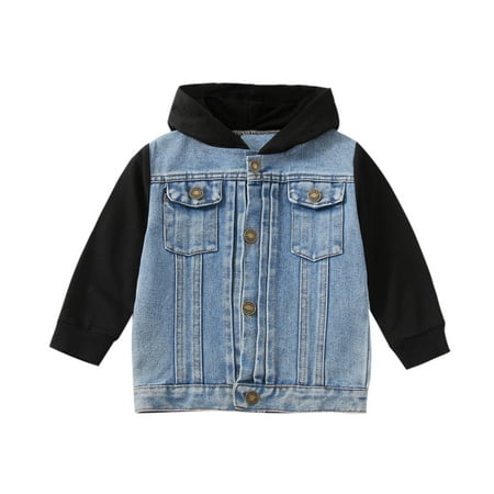 

Huesdet Toddler Kid Baby Boys Girls Denim Jacket Long Sleeve Button Up Jeans Coat Cowboy Overcoat Hoodie Casual Outwear（A 12-18 Months）