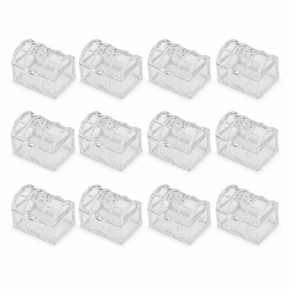 ABCISI 12 Pcs Clear Treasure Chest Favor Boxes, 2.8 x 2 x 2 in Mini Candy Gift Boxes with Hinged Lids for Wedding, Baby Shower, Birthday Party and Table Decorations