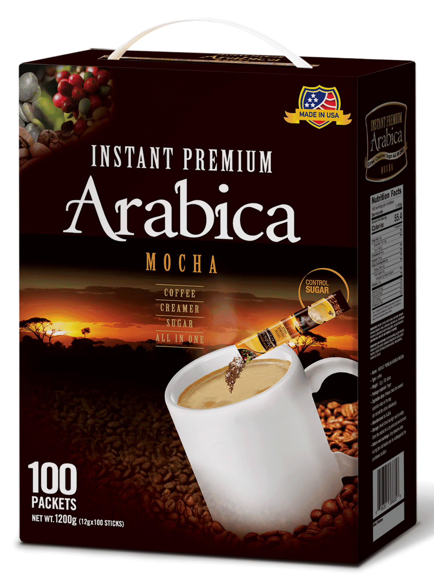 Cafe Mazel Arabica Mocha 3 in 1 Instant Coffee Mix - 100 Sticks