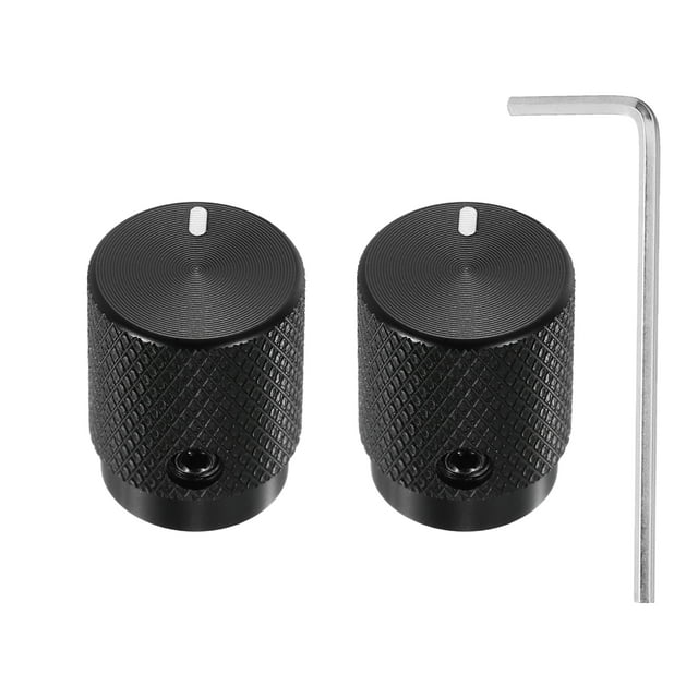 Uxcell 2 Pcs Perillas de Potenciómetro de Aluminio, 1/4"(6mm) IDx1/2"(12.5mm) ODx5/8"(16mm) Altura Perillas de Control de Volumen Universal para Guitarra, Bajo, Indicador Ovalado, Negro Mate