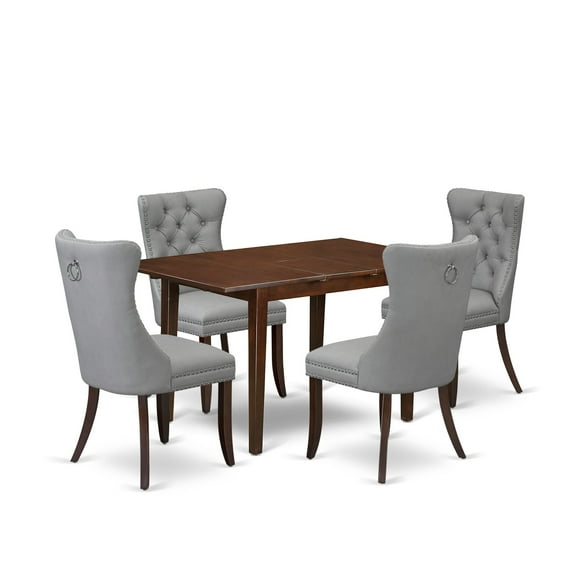 East West Furniture PSDA5-MAH-27 5 Piece Dining Table Set Consists of a Rectangle Wooden Table with Butterfly Leaf and 4 Parson Chairs, 32x60 Inch, Mahogany