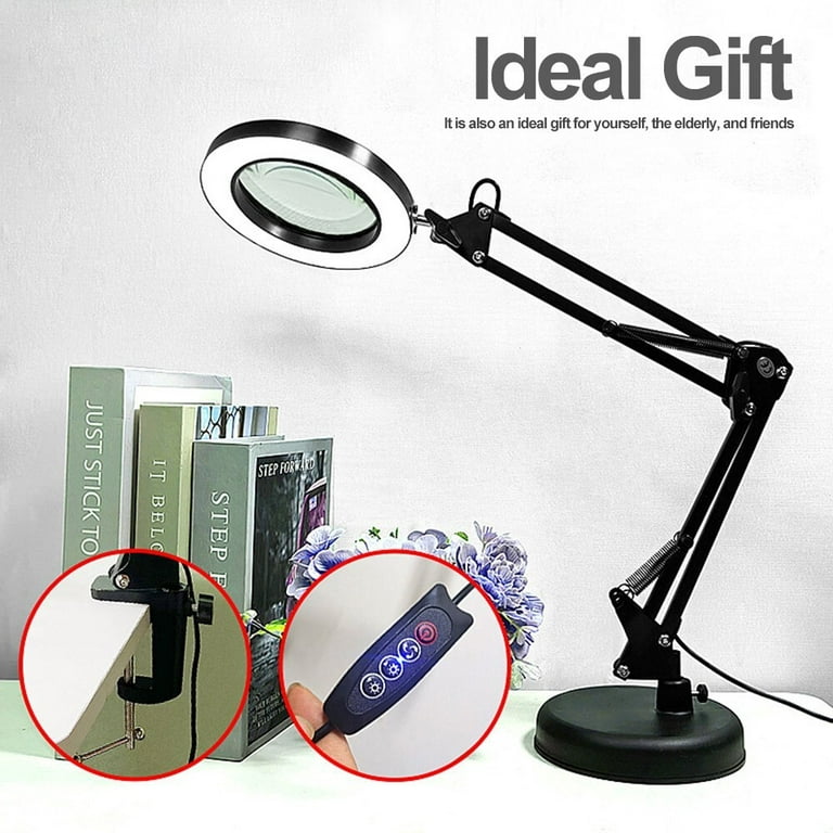 Magnifying Glass Desk Lamp with 3-Section Swing Arm and Big