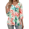 thumbnail image 4 of Nlife Women Floral Blouse for Women Hawaiian 3/4 Sleeve Top Tropical V-Neck Casual Shirt with Button Details, 4 of 7