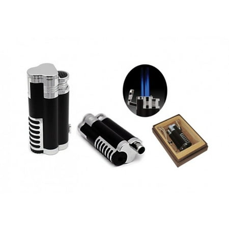 - Cyclone Triple Flame Torch Lighter w/Retractable Bullet Cutter - Black & Chrome