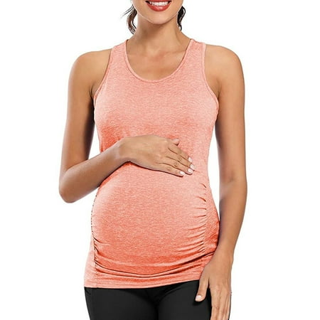 

Skksst Pregnant Womens Maternity Sleeveless Stretch Slim Fit Blouse Vest Tank Top