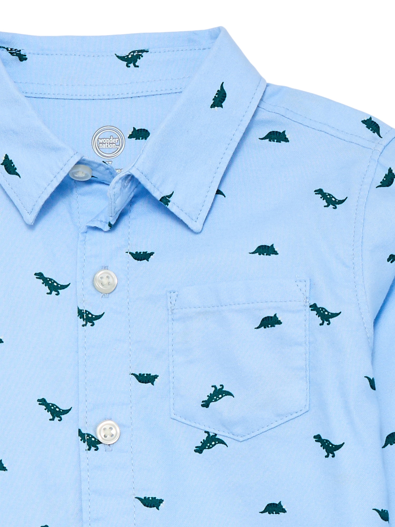 Wonder Nation Toddler Boys' Print Button Up Cotton Shirt with Long Sleeves, Sizes 12M-5T