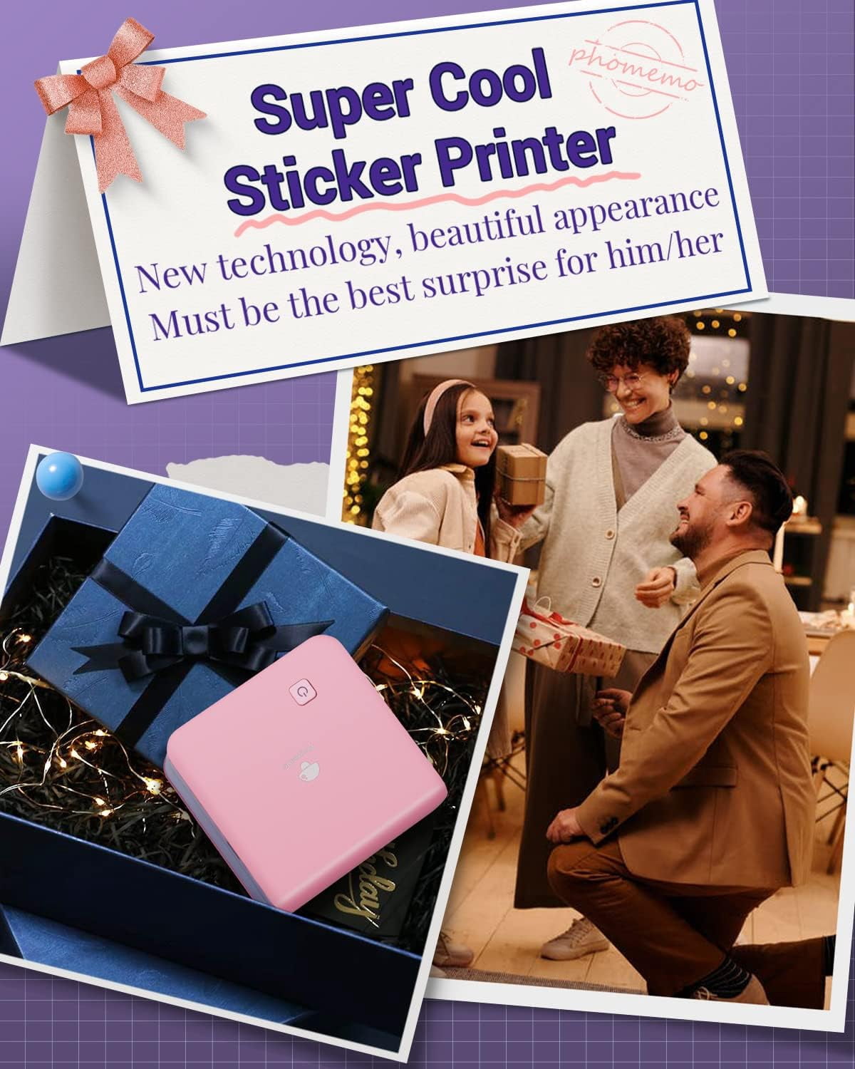 Phomemo M02 Pro Portable Bluetooth Thermal Sticker Printer for Photo Printing, Study Notes, DIY Cards, and Creative Projects(Pink)