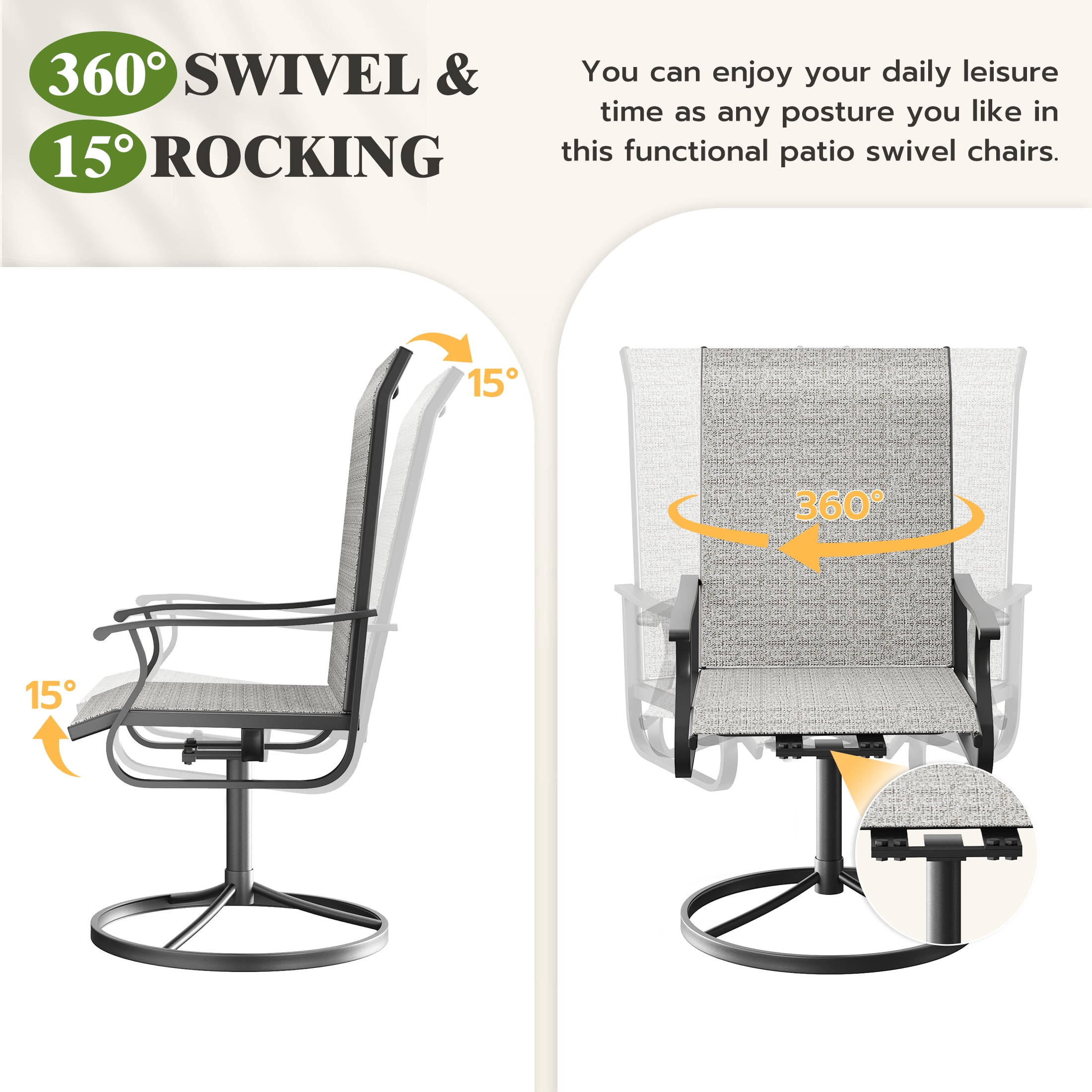 UDPATIO Outdoor Dining Chairs Set of 6, All Weather Swivel Patio Chairs, Outdoor Furniture for Backyard Deck, Light Grey