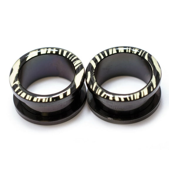 Pair of Black Titanium Zebra Stripes Ear Plugs - 0 Gauge to 1 Inch