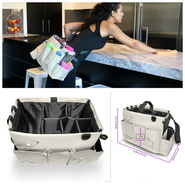 FifthStart Wearable Cleaning Caddy, A Cleaning Supplies Organizer With 4  Corner Shoulder Strap & Removable Waist Strap. Professi