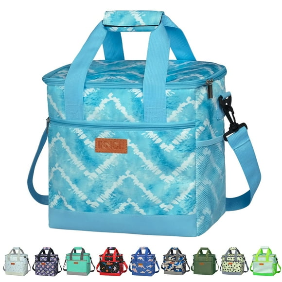 Bolsa térmica iknoe con aislamiento para 24 latas, a prueba de fugas, azul y blanco