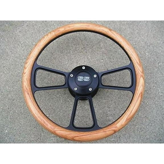 Chevy Camaro 1969 - 1994 Oak & Black Billet Steering Wheel, SS Horn & Adapter