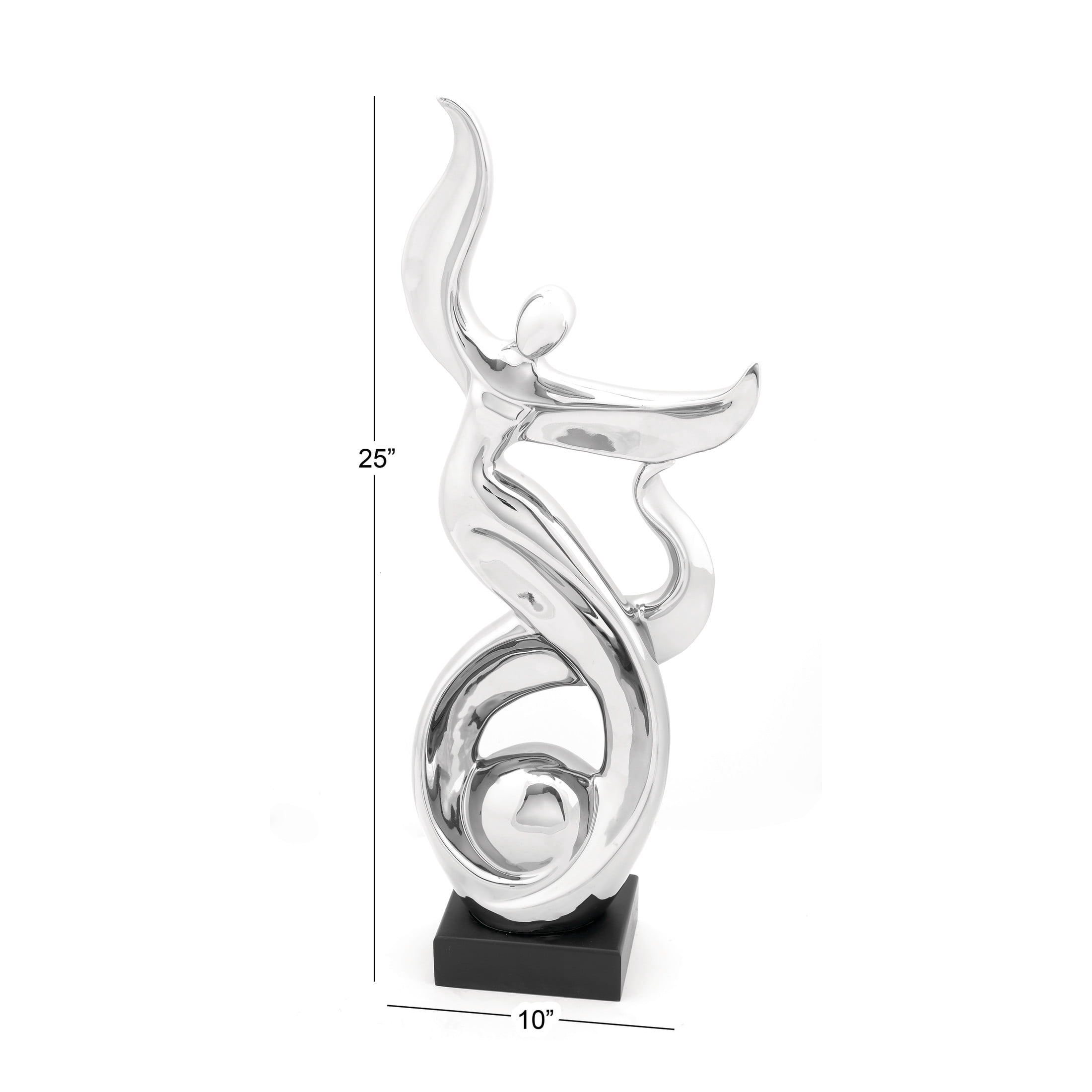 10" x 25" Silver Ceramic Dancing People Sculpture, by DecMode