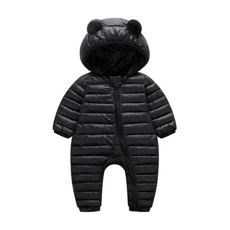 

Lumento Infant Warm Travel Puffer Jumpsuit Loose Buttons Romper Cute One Piece Playsuit Black 100cm