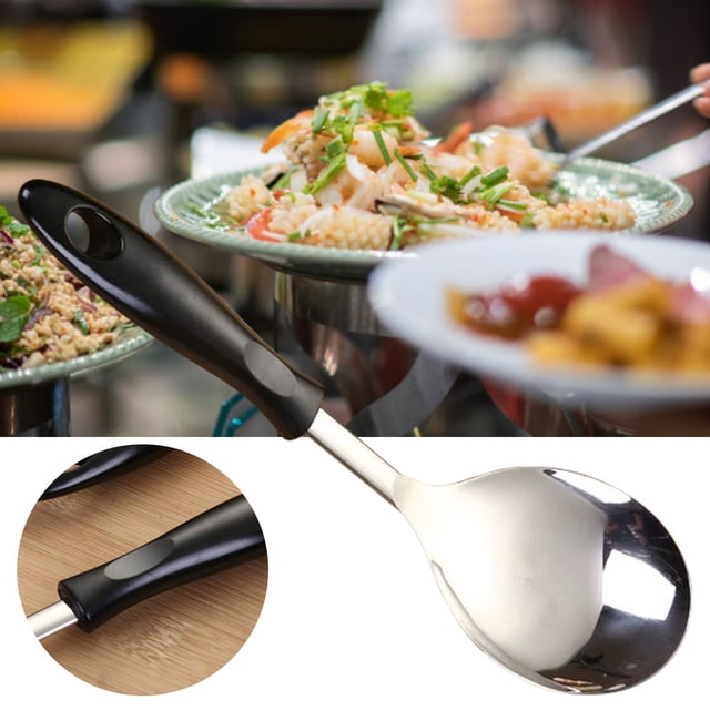 1PC Stainless Steel Cutlery Set Stainless Steel Kitchen Utensils Rice Spoons Electric Wooden Handles Cooking Spatulas Soup Spoons Leaking Spoons Frying Spatulas Household Kitchen Utensils Silver