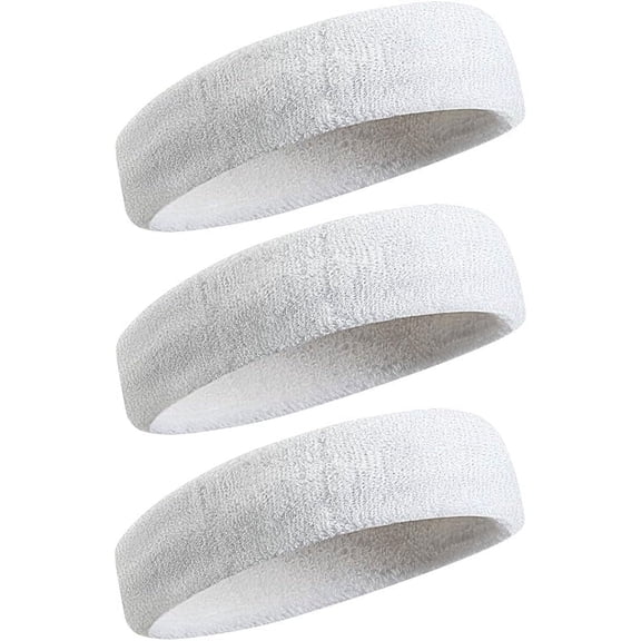 3pcs White Cotton Terry Cloth Sweatbands, Unisex Fitness Arm Bands, Moisture-Wicking, Ideal for Handball, Football, Tennis