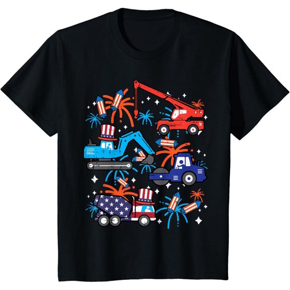4th July Construction Trucks Vehicle Patriot Vintage Gifts Men Women T-shirt
