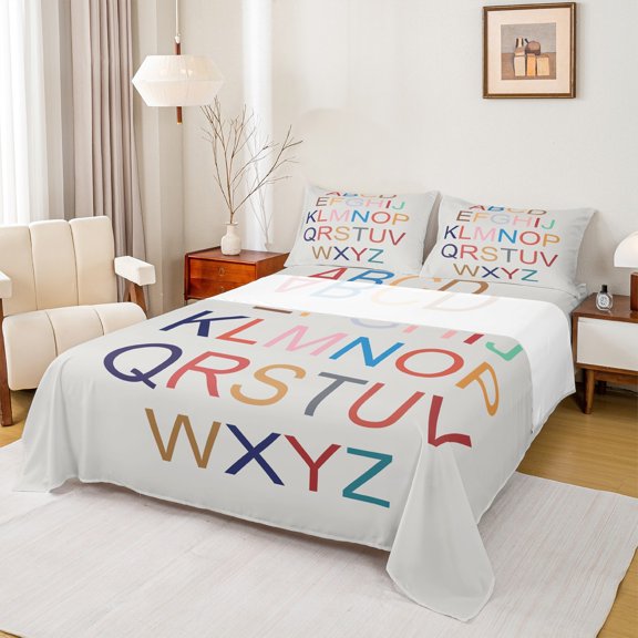 Feelyou Cartoon Initial Letter Full Size Sheets, Colorful Monogrammed Bed Sheets, Teens Boys Girls Kids Sheet Sets, Lightweight Room Decor, 4 Pieces