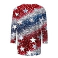 thumbnail image 5 of Honeeladyy Summer Tops for Women's Fashion Independence Day Printed T-shirt 3/4 Sleeves Blouse Round Neck Casual Tops for Party Club(Light Blue,2XL), 5 of 5