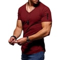 thumbnail image 4 of ZHOGXU Men T Shirts Short Sleeve V Neck Solid Color Zipper Pocket Comfortable Breathable Summer Top For Casual Daily Wear,Wine,Xxxl, 4 of 5