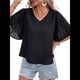 thumbnail image 3 of Blusas Elegantes de Verano para Mujer, con Cuello en V, Corta y Pétalos Abullonados, Informales, para Trabajo y Negocios Negro XL, 3 of 8