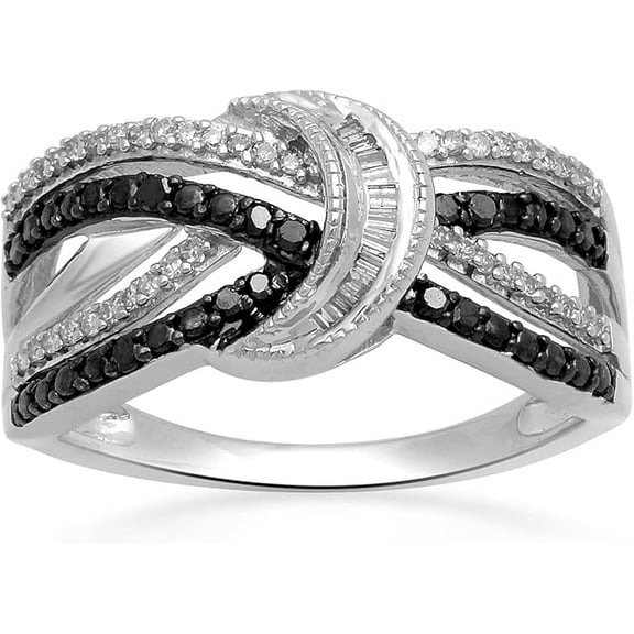 Dreamofdazzles Jewels 2.00 Ctw Baguette Cut Black And White Diamond Wedding Anniversary Knot Band Ring 14K White Gold Plated 925 Sterling Silver 925 Sterling Silver - 7