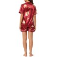 thumbnail image 3 of INSPIRE CHIC Women's Satin Pajama Sets Button Down Shirt and Shorts 2 Pcs Floral Loungewear 2XL Reds, 3 of 5