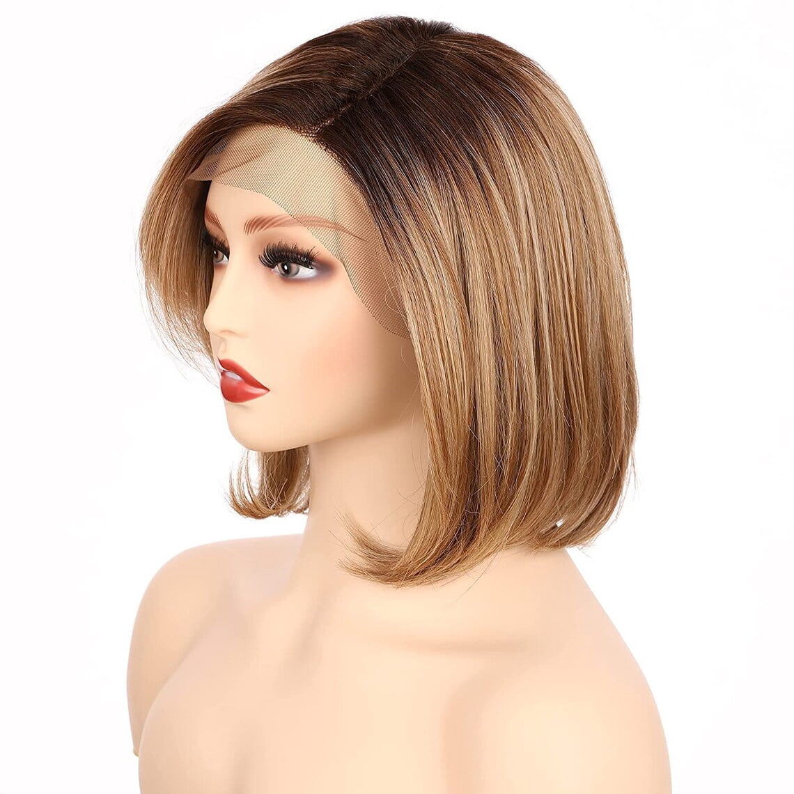 Onedor 9.5 Inch Side Part Lace Front Relaxed Straight Bob Wig (Dark Blonde Evenly Blended & Platinum Blonde with Dark Roots)