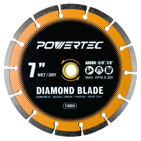 POWERTEC 1PK 7 Segmented Diamond Saw Blades for Wet Tile Saw Diamond Blade for Cutting Concrete Block Brick Pavers Roofing Tile 7 inch Diamond Blades for Wet/Dry Cutting (14004N)