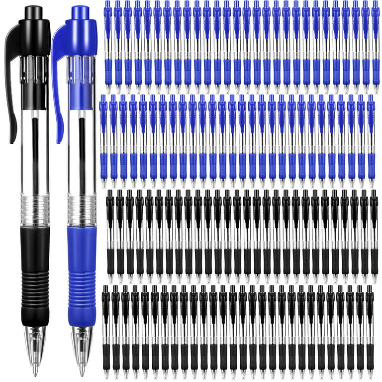 200 Pack Retractable Ballpoint Pen 1.0 mm Medium Point Click Pen Refillable Smooth  Writing Pens With Grip Work Pen Ball Point Ink Pen for Journal Writing  Office School Supplies (Black Ink, Blue