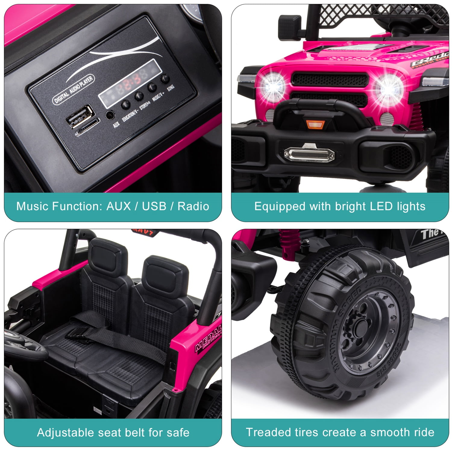 CIPACHO 12V Kids Ride On Truck Car with Parent Remote Control, Spring Suspension, LED Lights, AUX Port, Kids Electric Vehicle Toy, Pink