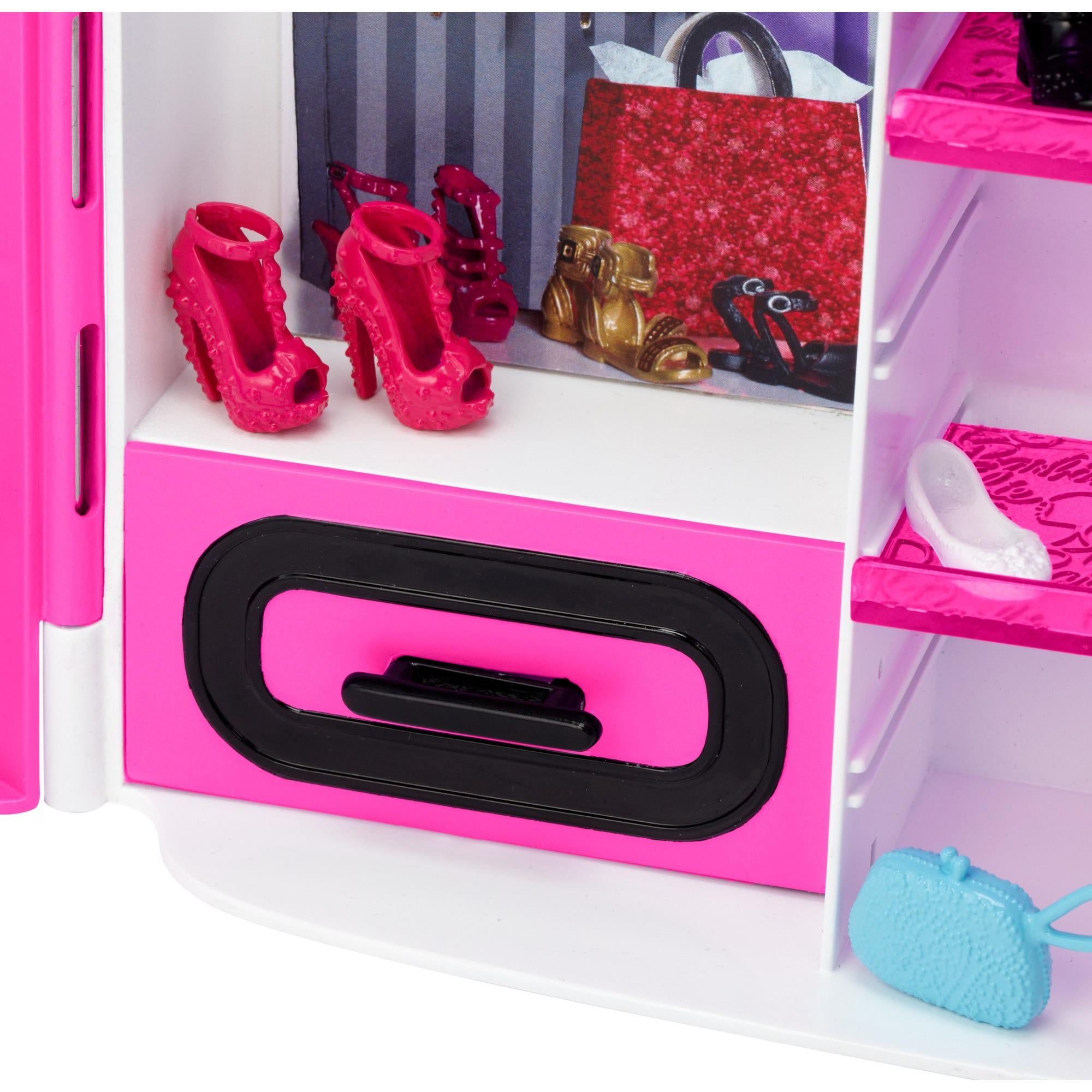 Barbie Fashionistas Portable Closet, Pink with 15+ Pieces
