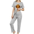 thumbnail image 5 of Levmjia Womens 3 Piece Pajama Set Short Sleeve Top With Pants and Shorts Thanksgiving Soft Sleepwear Casual Home Comfort Relaxing Nightwear Daily Wear, 5 of 8