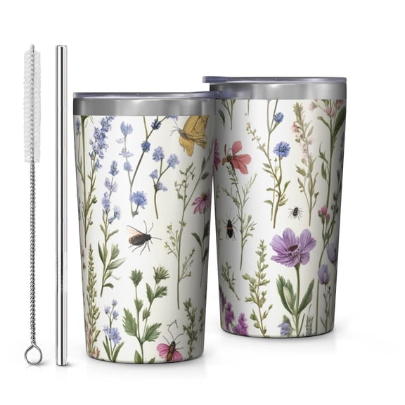 Pioneer Flower and Butterfly 10oz Tumblers Stainless Steel Tumbler with Lid and Straw,Vacuum Insulated Double Wall Travel Tumbler Cups with Cleaning Brush for Coffee, Tea