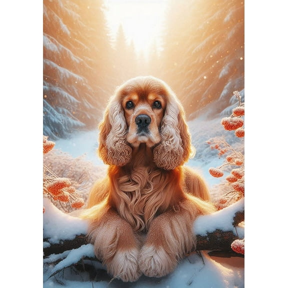 Cocker Spaniel Buff - Best of Breed DCR Winter Berries House Flag 28" x 40"
