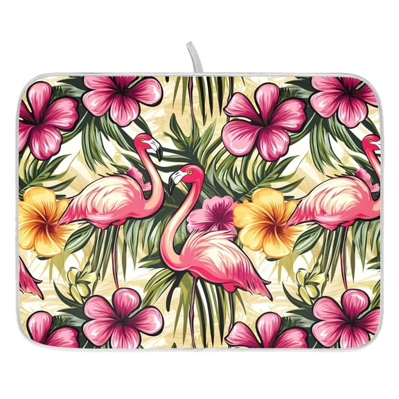 Ryvnso Flamingo Flowers Dish Drying Mat for Kitchen Countertop 16x18 Small Dish Pad Drainer Rack Dish Sink Mats