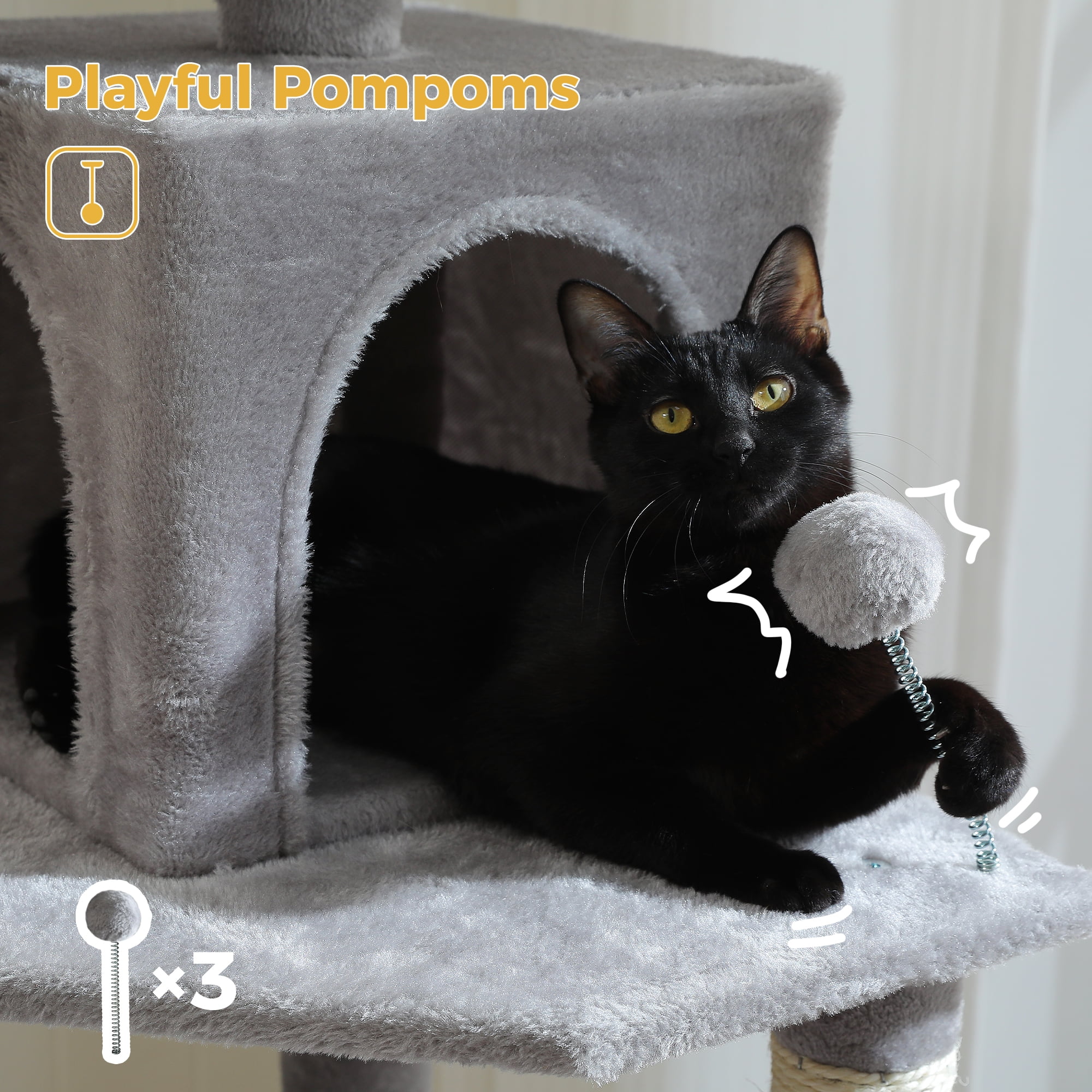 PAWZ Road 64" Cat Tree Large Cat Tower Multi-Level Cat Scratching Post Tower, Gray