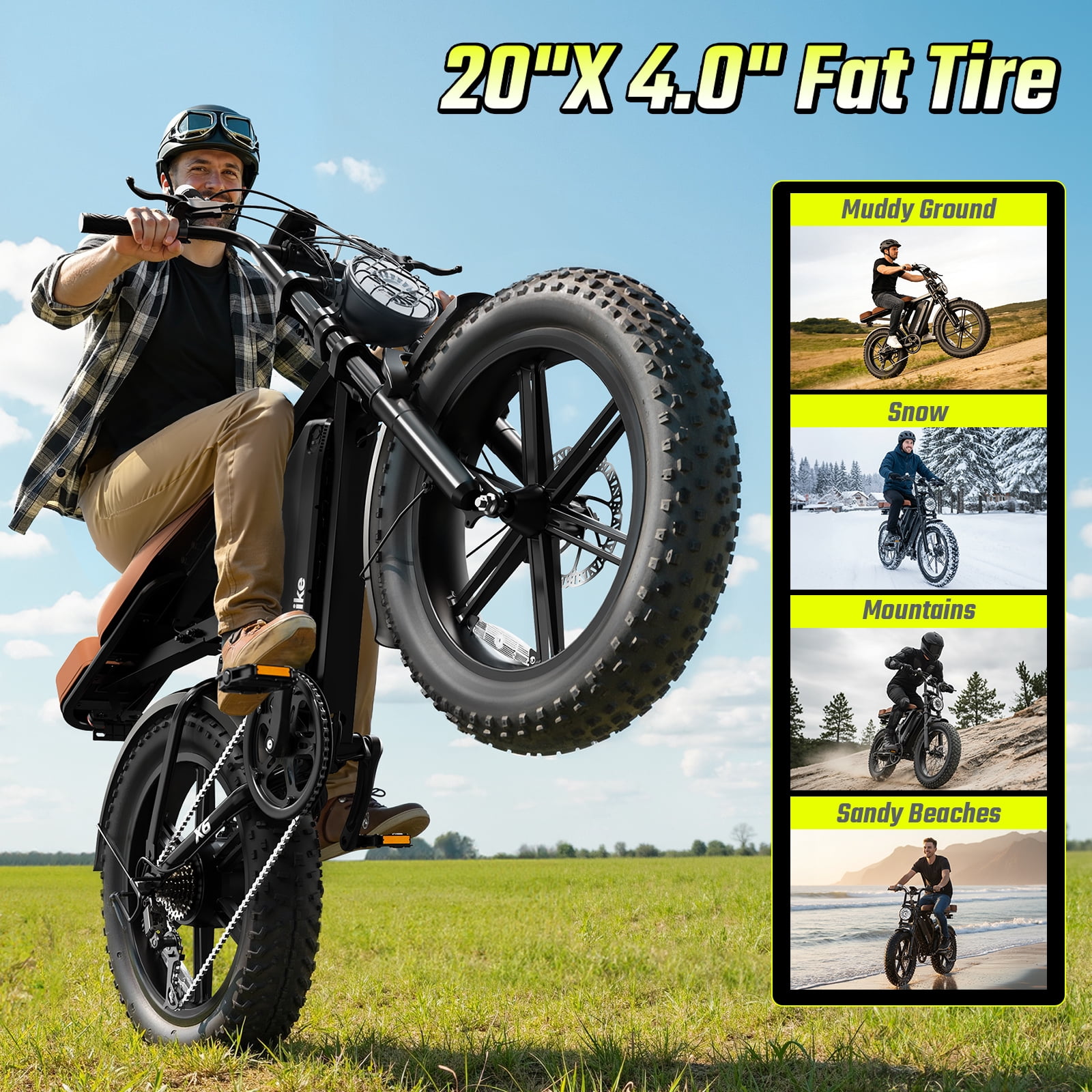 SISIGAD Electric Bike for Adults,20"x4.0 Fat Tire E Mountain Bicycle,Peak 1500W Motor 48V15Ah Battery UL2849