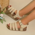 thumbnail image 5 of Viluyesy Womens Gladiator Sandals, Ankle Strap Wide Width Platform Summer Footbed Shoes Beige, 5 of 9