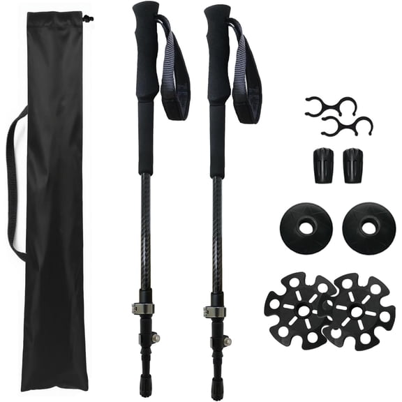 Hiking Poles 2 Pc, Collapsible Lightweight Carbon Fiber Trekking Poles, Adjustable & Telescopic for Backpacking, Sweat-Absorbent Non-Slip Grips, Portable Hiking Stick for Women, Men/Seniors Gear