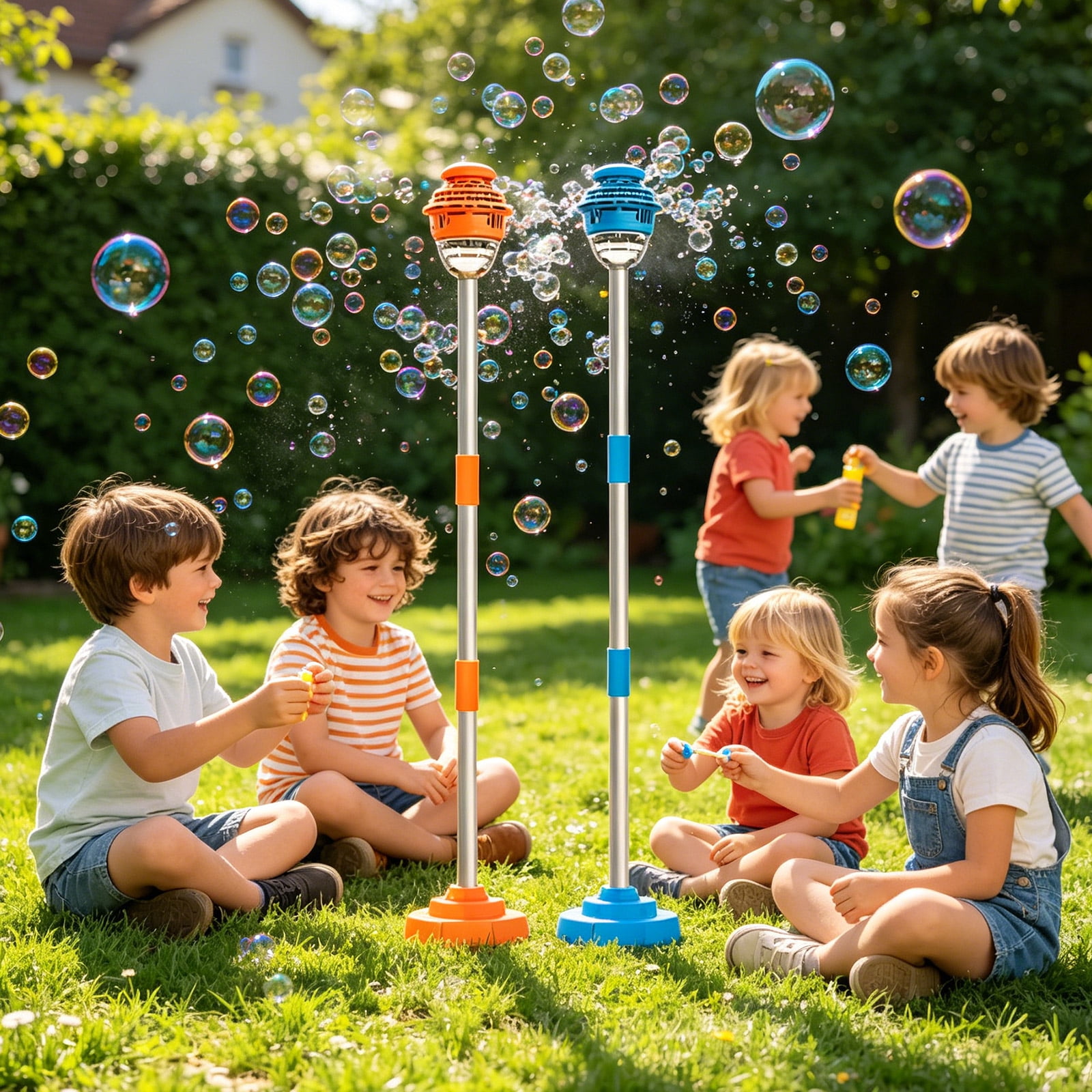 Bubble Sprinkler Machine, Outdoor Bubble Blower and Water Spray 2 in 1 Wand with Street Lamp Design, Plastic Bubble Maker for Garden Party Event (Random Color)