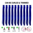 thumbnail image 3 of Seamless Hold 10 PCS Colorful Straight Synthetic Fiber Hair Extension Clip In Hairpieces 20” Inch - Party Highlights Rainbow Hair Accessories for Women Girls - (Dark Blue) 10 Pack, 3 of 6