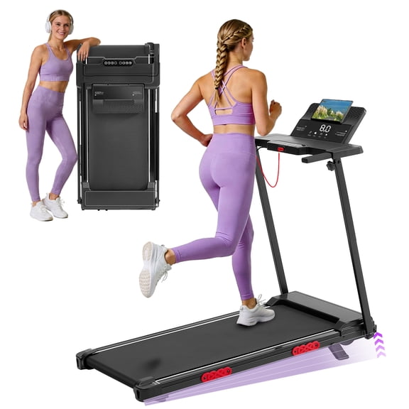 3.5HP Compact Folding Electric Walking Pad Treadmill with Handrails and Incline, Space-Saving Treadmill for Home & Small Space Workouts, 400 lbs Weight Capacity, 0.6–10 mph