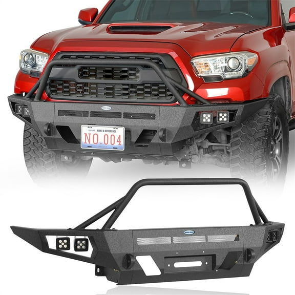 Hooke Road Fit 2016-2023 Toyota Tacoma Steel Front Bumper With Winch Plate Black