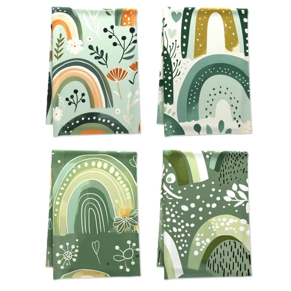 Ethnic Boho Breathable Bath TowelTowel Set, Deco for Gym Home Window Farmhouse Outdoor Pack Of 4 16x24in, Plants Terry Cloth Dish Towels Rainbow Flowers Decorative Hand Towels